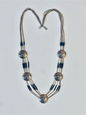 VTG Liquid Sterling Silver Navajo Bear
Concho Multistrand Necklace Sz 21
"21g